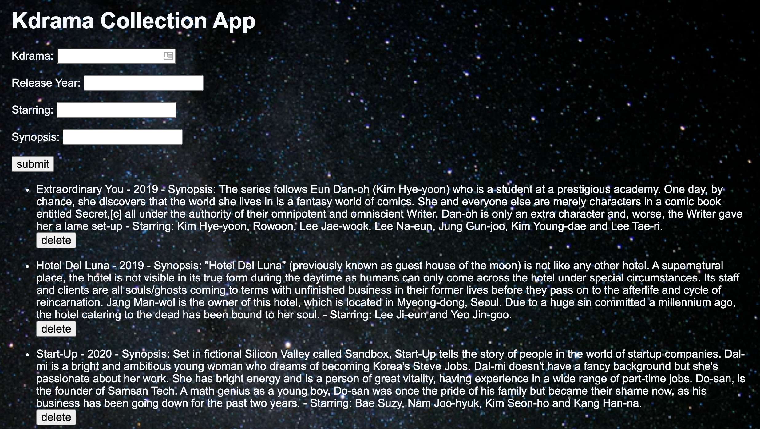 Kdrama Collection App made in PHP used PDO, designed a MYSQL database architecture and unit tested